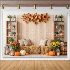 Lofaris Rustic Autumn Harvest Photography Backdrop with Pumpkins and Hay Bales Cozy Fall Studio Background for Seasonal Photoshoot