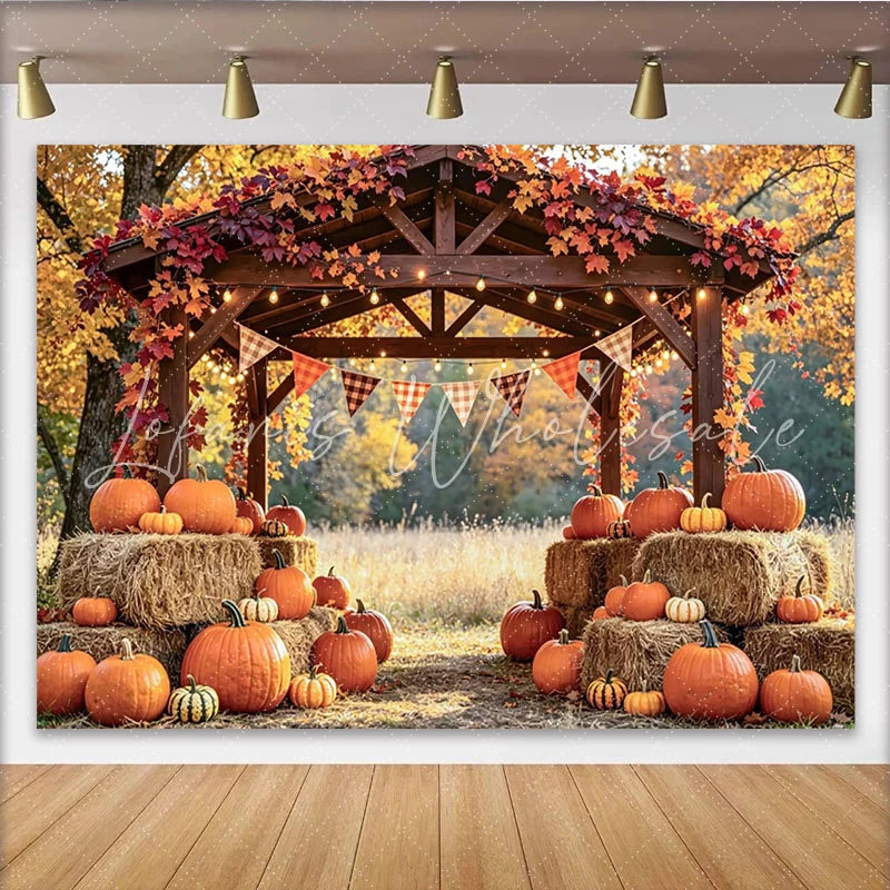 Lofaris Rustic Autumn Harvest Photography Backdrop with Pumpkins and Hay Beautiful Fall Season Decor for Thanksgiving Party