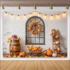 Lofaris Rustic Autumn Holiday Backdrop with Pumpkins Fall Leaves and Scarecrows Farmhouse Photography Background for Thanksgiving Party