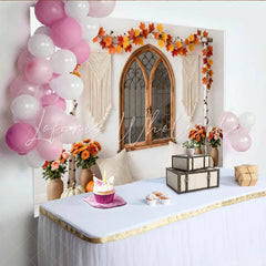 Lofaris Rustic Autumn Photography Backdrop with Arched Window and Fall Leaves Cozy Studio Background for Portrait Photoshoot and Event