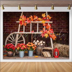 Lofaris Rustic Autumn Photography Backdrop with Fall Leaves and Wood Cozy Seasonal Background for Studio Photoshoot and Fall Decor