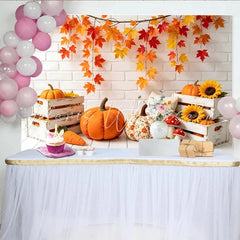 Lofaris Rustic Autumn Photography Backdrop with Fall Leaves Pumpkins and Sunflowers Cozy Studio Background for Seasonal Photoshoot