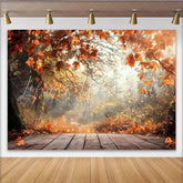 Lofaris Rustic Autumn Photography Backdrop with Falling Orange Leaves Misty Forest Background for Seasonal Photoshoot