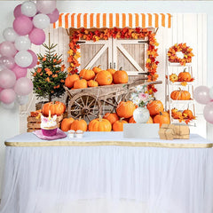Lofaris Rustic Autumn Photography Backdrop with Orange Pumpkins Fall Leaves Charming Wooden Barn Door Background for Studio Portraits