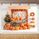 Lofaris Rustic Autumn Photography Backdrop with Orange Pumpkins Fall Leaves Charming Wooden Barn Door Background for Studio Portraits