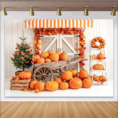 Lofaris Rustic Autumn Photography Backdrop with Orange Pumpkins Fall Leaves Charming Wooden Barn Door Background for Studio Portraits