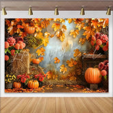 Lofaris Rustic Autumn Photography Backdrop with Pumpkins and Fall Leaves Seasonal Photo Background for Studio or Party Decor