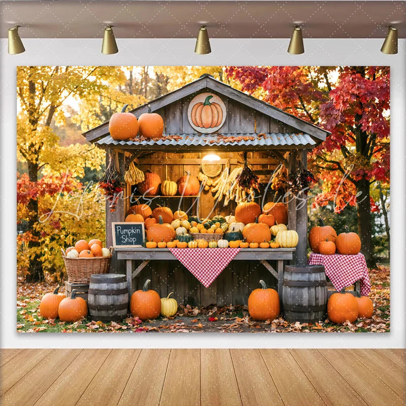Lofaris Rustic Autumn Pumpkin Patch Backdrop with Fall Leaves and Pumpkins Charming Harvest Festival Background for Photoshoot Decor