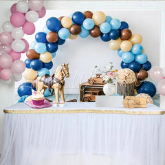 Lofaris Rustic Baby Shower Backdrop with Blue and Brown Balloons Wooden Toys Elegant Photo Background for Newborn or Toddler Party