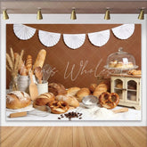 Lofaris Rustic Bakery Photography Backdrop with Fresh Bread Wheat and Utensils Brown Background for Studio Food Photoshoot
