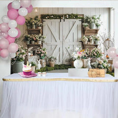 Lofaris Rustic Barn Door Easter Photography Backdrop with Spring Flowers and Bunnies Holiday Party Decor for Photoshoot