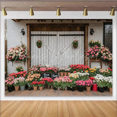 Lofaris Rustic Barn Door Spring Flower Market Photography Backdrop Colorful Tulips and Roses Floral Garden Background for Studio