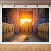 Lofaris Rustic Barn Photography Backdrop with Golden Sunlight and Hay Bales Vintage Farm Background for Studio Portrait and Event Decor