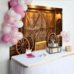 Lofaris Rustic Barn Photography Backdrop with Wagon Wheels and Hay Bales Warm Wooden Background for Studio Photoshoot