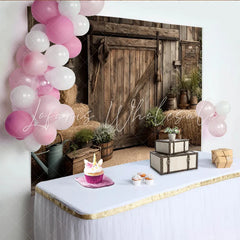 Lofaris Rustic Barn Photography Backdrop with Weathered Wood Hay Bales and Potted Plants Farmhouse Background for Studio Photoshoot