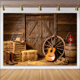 Lofaris Rustic Barn Photography Backdrop with Wooden Doors Hay and Western Props Vintage Country Studio Background for Farmhouse Photoshoot