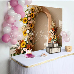 Lofaris Rustic Boho Floral Arch Party Backdrop with Sunflowers Pink Roses and Daisies for Wedding and Bridal Shower Decor