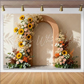 Lofaris Rustic Boho Floral Arch Party Backdrop with Sunflowers Pink Roses and Daisies for Wedding and Bridal Shower Decor