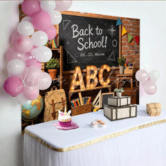 Lofaris Rustic Brick Wall Back to School Backdrop with Chalkboard and ABC Letters Educational Photography Background for Classroom Decor