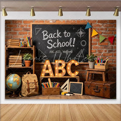 Lofaris Rustic Brick Wall Back to School Backdrop with Chalkboard and ABC Letters Educational Photography Background for Classroom Decor