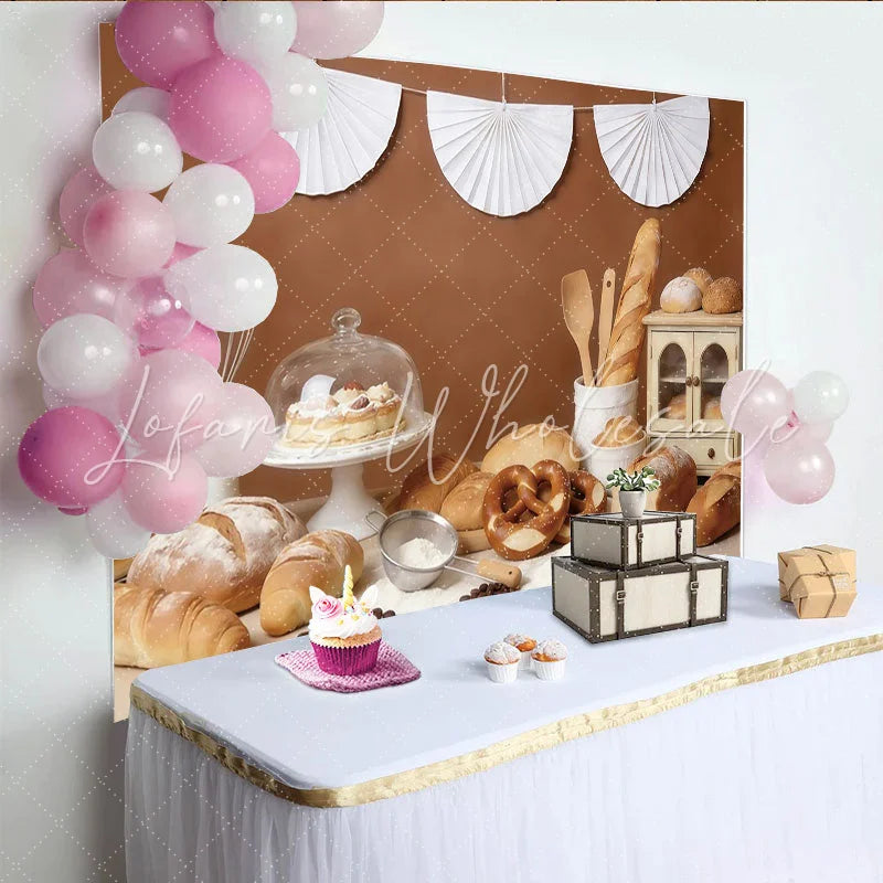 Lofaris Rustic Brown Bakery Photography Backdrop with Fresh Bread and Pastries Charming Kitchen Background for Food Photography Studio