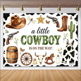 Lofaris Rustic Cowboy Baby Shower Backdrop for Boy Little Cowboy Is On The Way Photography Background with Western Elements