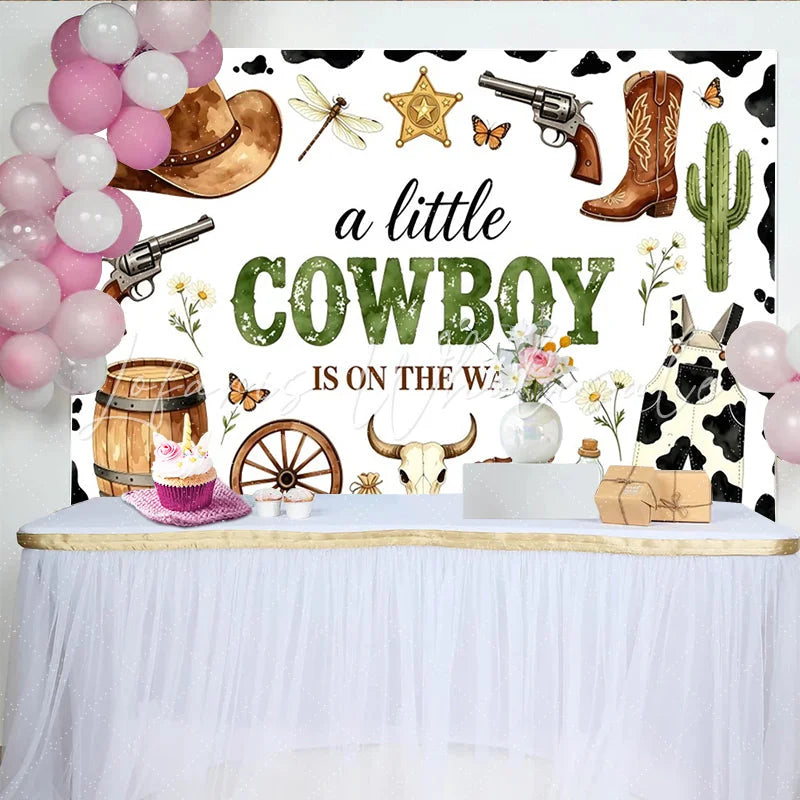 Lofaris Rustic Cowboy Baby Shower Backdrop for Boy Little Cowboy Is On The Way Photography Background with Western Elements
