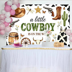 Lofaris Rustic Cowboy Baby Shower Backdrop for Boy Little Cowboy Is On The Way Photography Background with Western Elements
