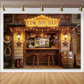 Lofaris Rustic Cowboy Bar Western Photography Backdrop with String Lights Vintage Wood Background for Studio Photoshoot and Party Decor