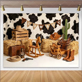 Lofaris Rustic Cowboy Birthday Backdrop with Cow Print and Hay Bales Western Themed Photography Background for Party Decor
