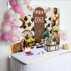 Lofaris Rustic Cowboy First Birthday Backdrop with Hay and Balloons Western Farm Theme Photo Background for Baby Boy Party Decor