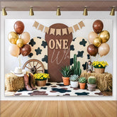 Lofaris Rustic Cowboy First Birthday Backdrop with Hay and Balloons Western Farm Theme Photo Background for Baby Boy Party Decor