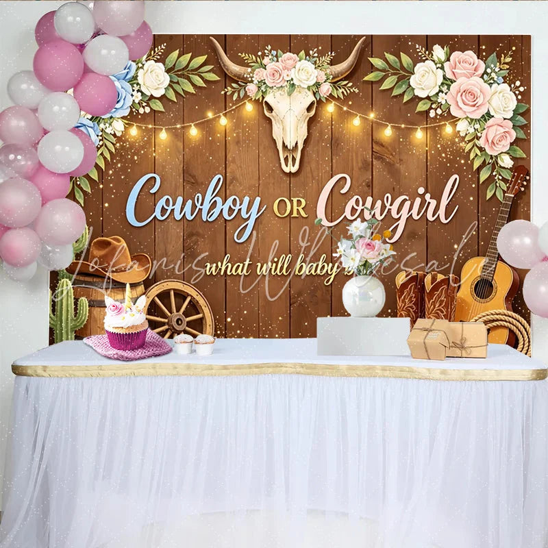 Lofaris Rustic Cowboy or Cowgirl Gender Reveal Baby Shower Backdrop Western Themed Photography Background for Baby Announcement Party