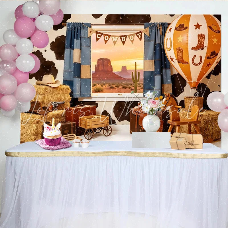 Lofaris Rustic Cowboy Photography Backdrop with Desert Window View Western Themed Background for Kids Birthday Party Photoshoot