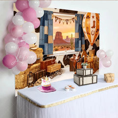 Lofaris Rustic Cowboy Photography Backdrop with Desert Window View Western Themed Background for Kids Birthday Party Photoshoot