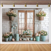 Lofaris Rustic Easter Photography Backdrop with Spring Flowers Pastel Eggs Farmhouse Window Background for Studio Portraits and Holiday