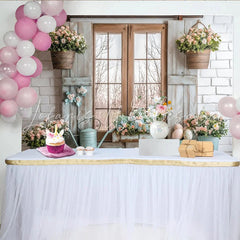 Lofaris Rustic Easter Photography Backdrop with Spring Flowers Pastel Eggs Farmhouse Window Background for Studio Portraits and Holiday