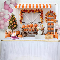 Lofaris Rustic Fall Pumpkin Holiday Backdrop with Autumn Leaves White Barn Photography Background for Harvest Festival Decor
