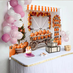 Lofaris Rustic Fall Pumpkin Holiday Backdrop with Autumn Leaves White Barn Photography Background for Harvest Festival Decor