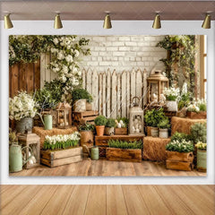 Lofaris Rustic Farmhouse Easter Backdrop with White Flowers and Eggs Charming Spring Photography Background for Holiday Parties