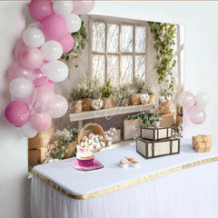 Lofaris Rustic Farmhouse Window Photography Backdrop with Cotton and Eucalyptus Natural Light Studio Background for Photoshoot