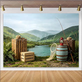 Lofaris Rustic Fishing Photography Backdrop with Green Mountains and River Outdoor Adventure Theme Background for Studio Photoshoot Props