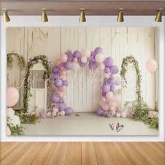 Lofaris Rustic Floral Balloon Birthday Backdrop with Lavender and Pink Elegant Studio Background for Party Photoshoot