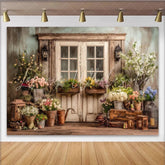 Lofaris Rustic Floral Door Photography Backdrop with Garden Flowers Charming Wooden Wall Background for Studio Photoshoot