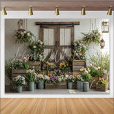 Lofaris Rustic Floral Photography Backdrop with Barn Door and Fresh Flowers Charming Studio Background for Spring Photoshoot and Event Decor