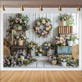 Lofaris Rustic Floral Photography Backdrop with Pastel Flowers and White Wood Wall Elegant Studio Background for Spring Photoshoot