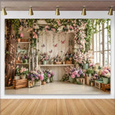 Lofaris Rustic Floral Photography Backdrop with Pink and Purple Flowers and Green Vines Elegant Studio Background for Spring Portraits