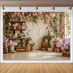 Lofaris Rustic Floral Photography Backdrop with Pink and Purple Flowers and Vines Elegant Studio Background for Portrait Photoshoot