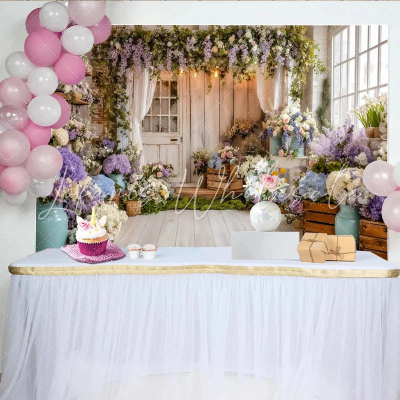Lofaris Rustic Floral Photography Backdrop with Purple Hydrangeas and Wisteria Elegant Studio Background for Spring Photoshoot
