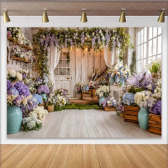 Lofaris Rustic Floral Photography Backdrop with Purple Hydrangeas and Wisteria Elegant Studio Background for Spring Photoshoot